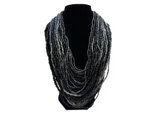 Multi-Strand Beaded Statement Chunky Collar Necklace Black Gray Clear Beads 20"
